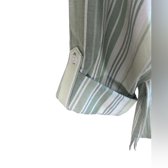 Blair Cotton Linen Blend Striped Button Down Shirt Green White Size M - Picture 5 of 7